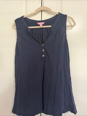 Lilly Pulitzer Navy V-Neck Sleeveless Henley Tank